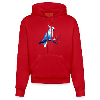 Cockatoo on a branch - Organic Fitted Hoodie Made in EU - red - Front