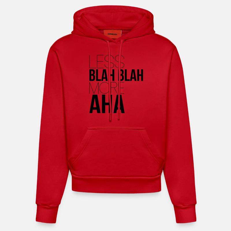 less blah blah - Sweat à capuche bio ajusté fabriqué en UE - rouge