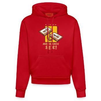 Mechanic sex, two cassettes are wound up. - Organic Fitted Hoodie Made in EU - red - Front