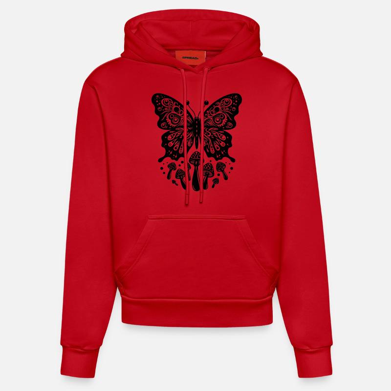 Rêves de champignons papillon - Sweat à capuche bio ajusté fabriqué en UE - rouge