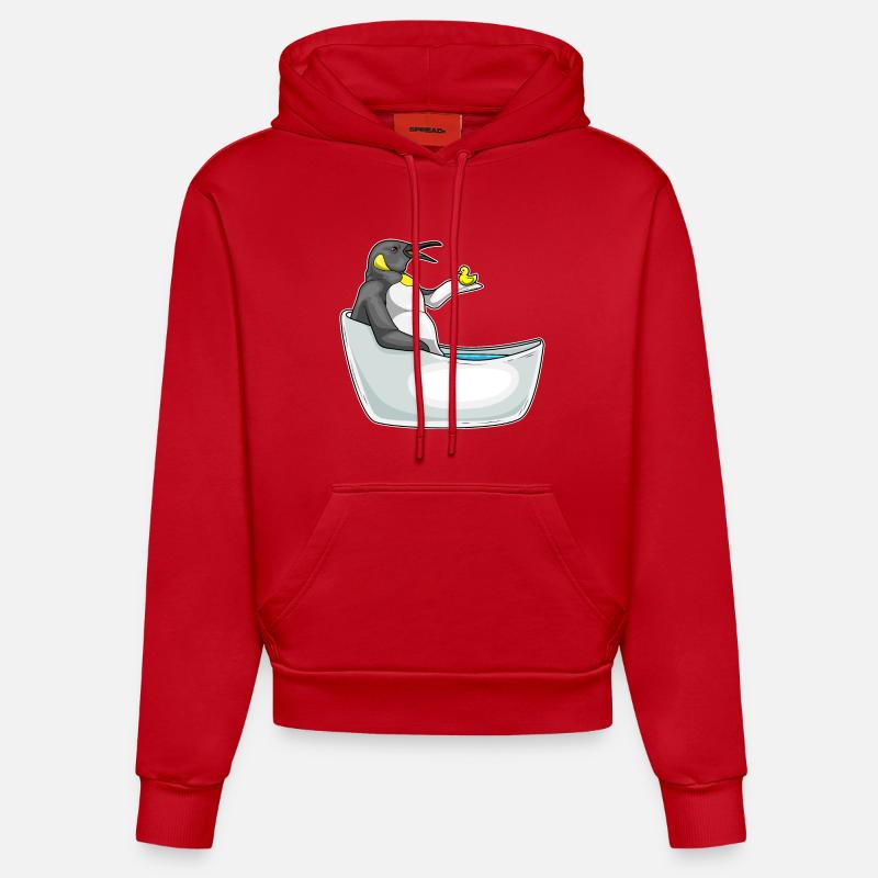 Pingouin Baignoire Canard - Sweat à capuche bio ajusté fabriqué en UE - rouge