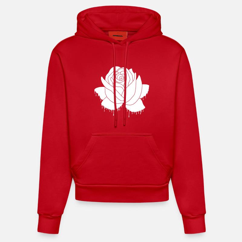Graffiti d'une rose blanche - Sweat à capuche bio ajusté fabriqué en UE - rouge