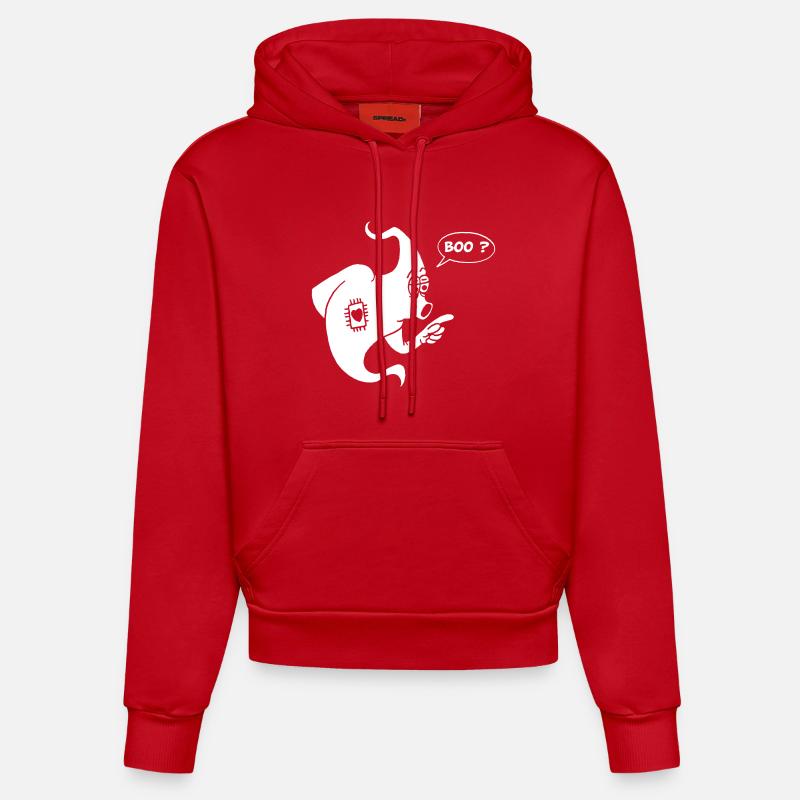 Fantôme blanc amusant - Sweat à capuche bio ajusté fabriqué en UE - rouge
