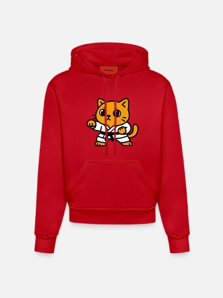 Cat fighter in karate suit - Organic Fitted Hoodie Made in EU - red
