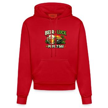 Bierglück Perfekter Tag - Organic Fitted Hoodie Made in EU - Rot - Vorne