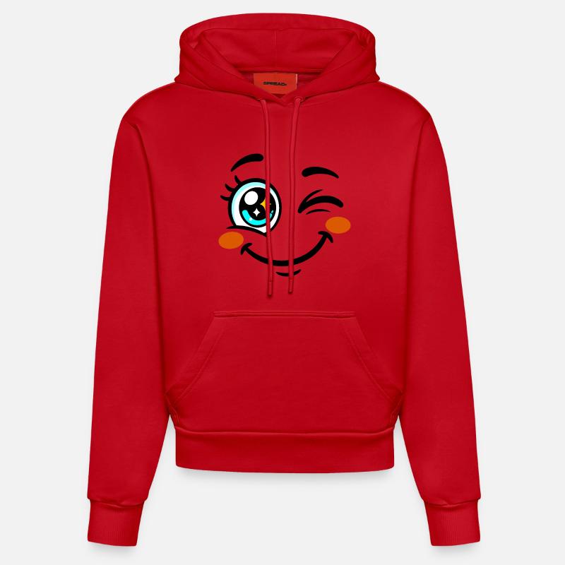 Yeux Souriants Kawaii Joyeuse - Sweat à capuche bio ajusté fabriqué en UE - rouge