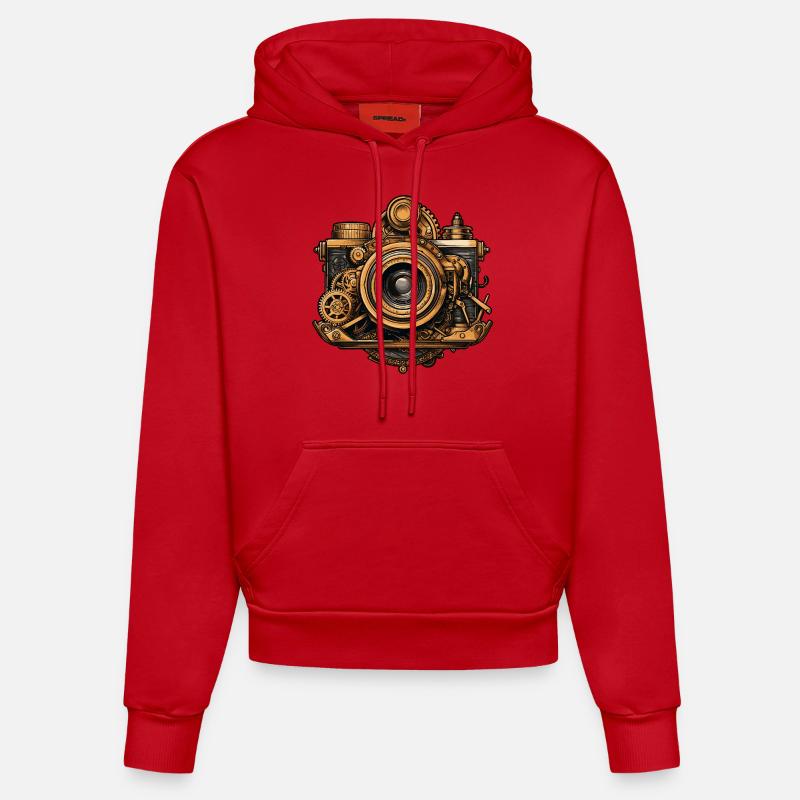 Caméra steampunk - Sweat à capuche bio ajusté fabriqué en UE - rouge