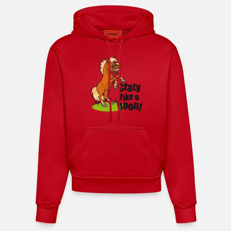 Poney crazy texte noir - Sweat à capuche bio ajusté fabriqué en UE - rouge