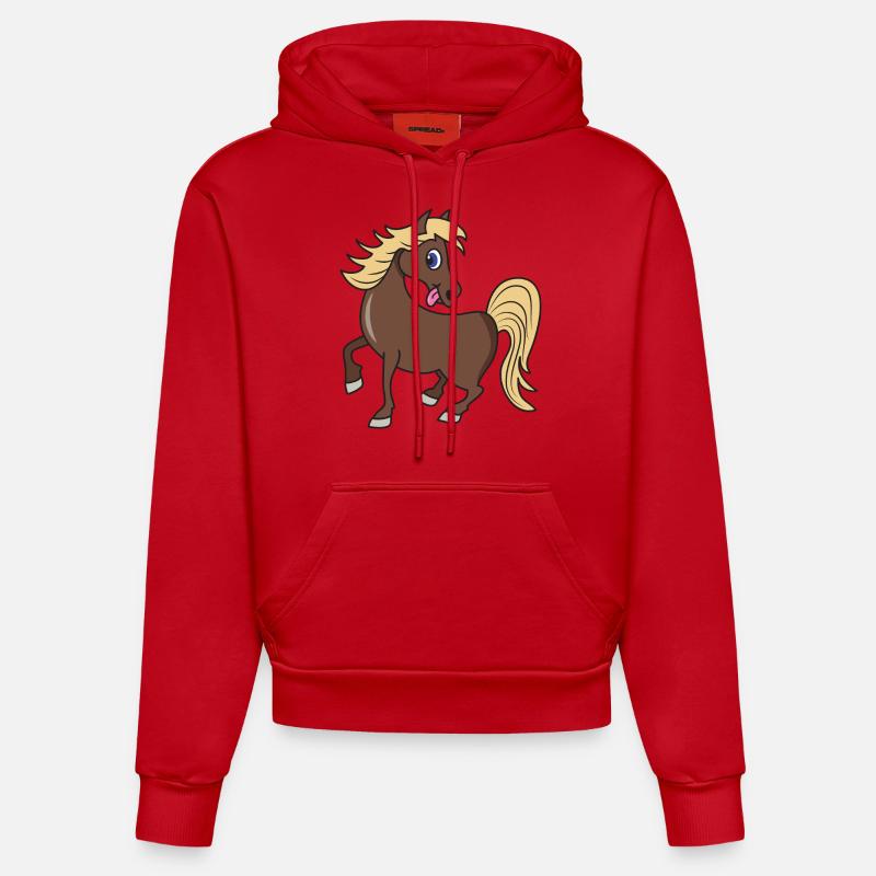 Poney cheval mignon - Sweat à capuche bio ajusté fabriqué en UE - rouge