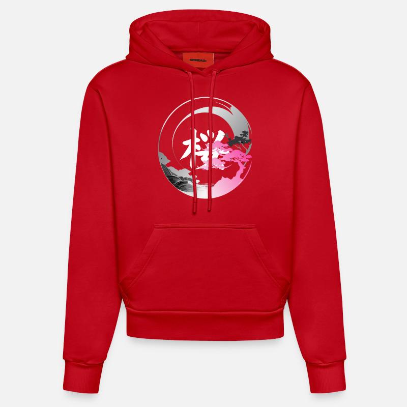 Japon modern enso rose - Sweat à capuche bio ajusté fabriqué en UE - rouge