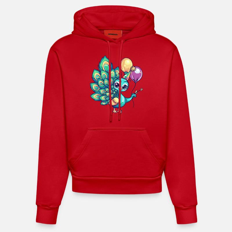paon oiseau anniversaire bébé - Sweat à capuche bio ajusté fabriqué en UE - rouge
