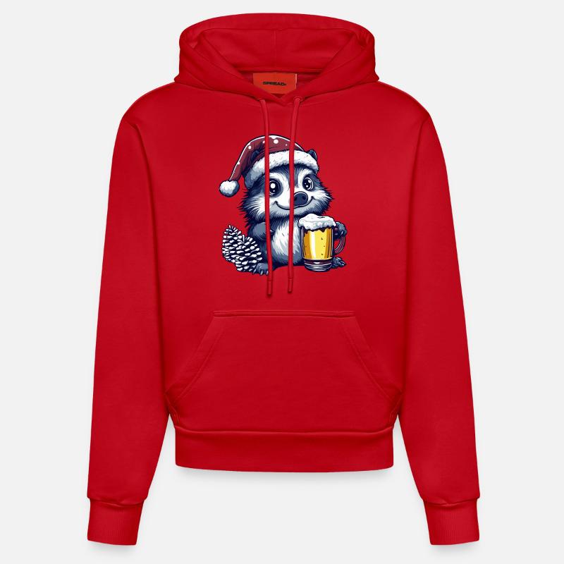 Hérisson Bière Noël - Sweat à capuche bio ajusté fabriqué en UE - rouge