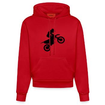 Image du pilote de motocross # - Sweat à capuche bio ajusté fabriqué en UE - rouge - Devant