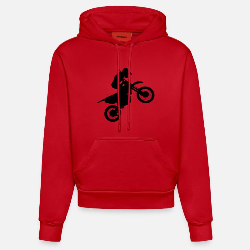 Image du pilote de motocross # - Sweat à capuche bio ajusté fabriqué en UE - rouge
