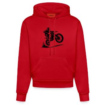 Gelände Maschine im Sprung Hobby Enduro Motorsport - Organic Fitted Hoodie Made in EU - Rot - Vorne