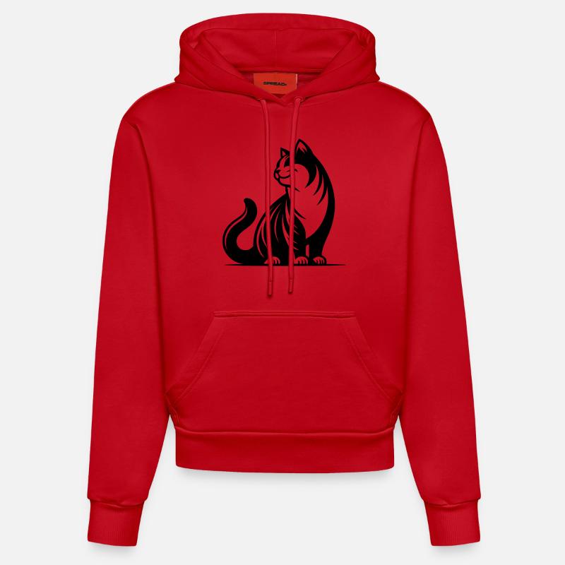 Chat ronronnant au look mignon - Sweat à capuche bio ajusté fabriqué en UE - rouge