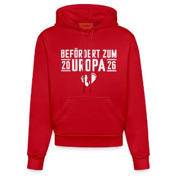 Baby Shower Promoted to Great-Grandpa 2026 - Organic Fitted Hoodie Made in EU - red - Front