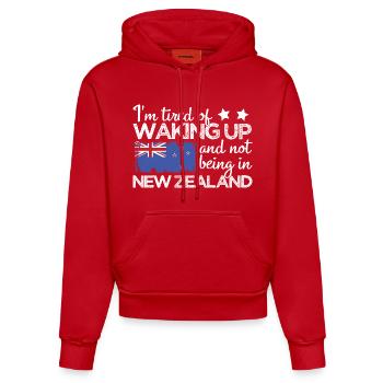 I'm Tired Waking Up Not Being In New Zealand - Organic Fitted Hoodie Made in EU - red - Front