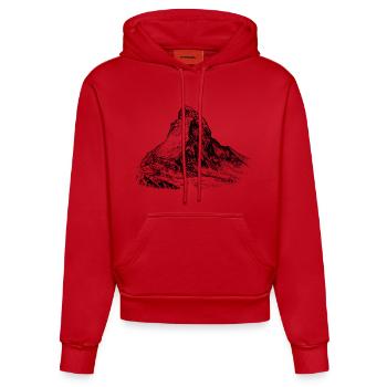 Silhouette du Cervin | Sommet alpin légendaire - Sweat à capuche bio ajusté fabriqué en UE - rouge - Devant