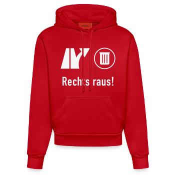 Rechts Raus! (Gegen Rechts / Politik / Ausfahrt) - Organic Fitted Hoodie Made in EU - Rot - Vorne