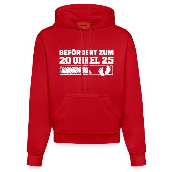 Schwangerschaft verkünden Geburt 2025 Onkel - Organic Fitted Hoodie Made in EU - Rot - Vorne