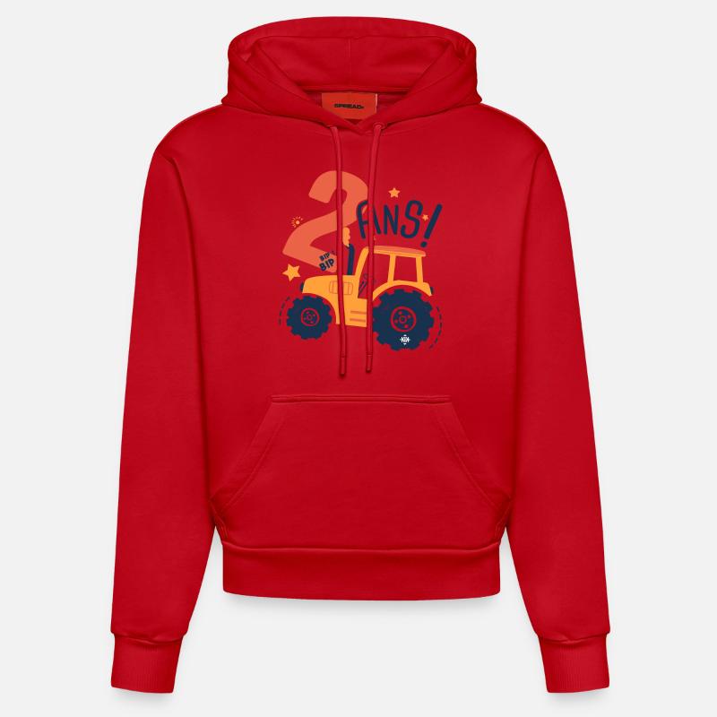 2 ans anniversaire tracteur - Sweat à capuche bio ajusté fabriqué en UE - rouge