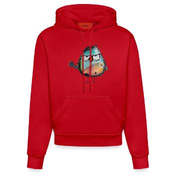 Angry Bird Watercolor Hand Painted Bird Sparrow - Organic Fitted Hoodie Made in EU - red - Front
