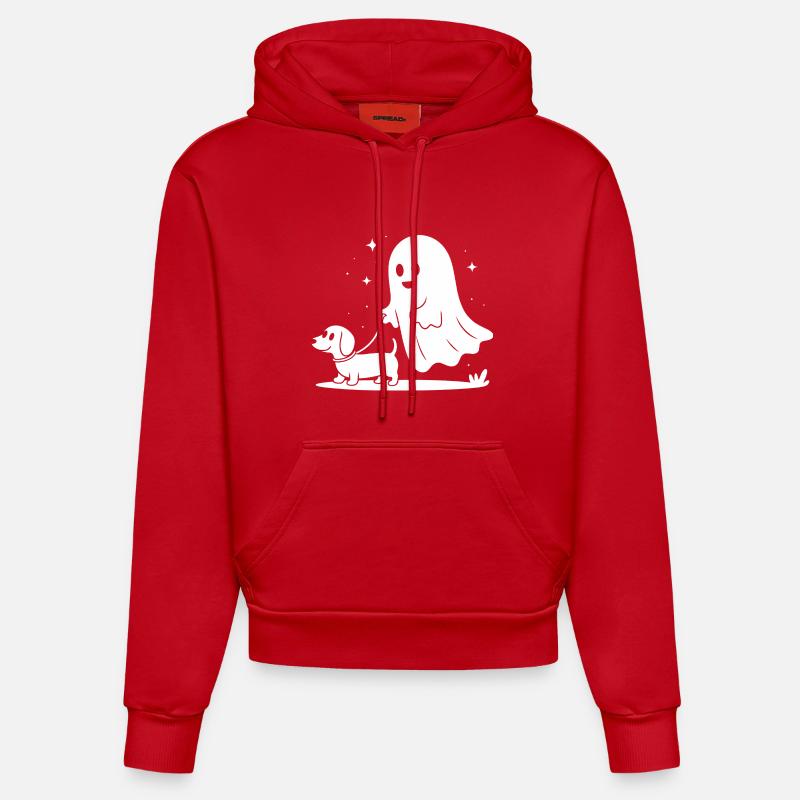 Fantôme chien ami de nuit - Sweat à capuche bio ajusté fabriqué en UE - rouge