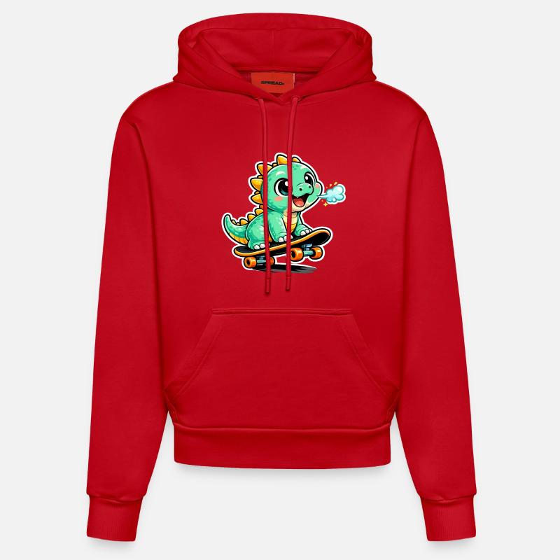 Héros du skateboard Dino vert - Sweat à capuche bio ajusté fabriqué en UE - rouge