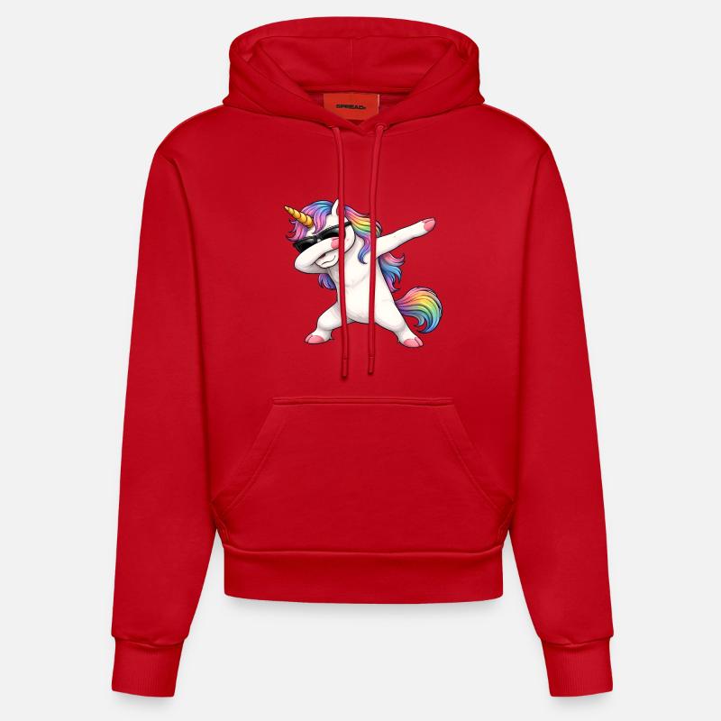 Dabbing Licorne - Sweat à capuche bio ajusté fabriqué en UE - rouge