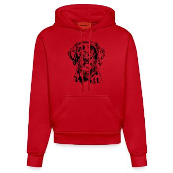 Deutsch Drahthaar Ball Balljunkie Hunde Wilsigns - Organic Fitted Hoodie Made in EU - Rot - Vorne