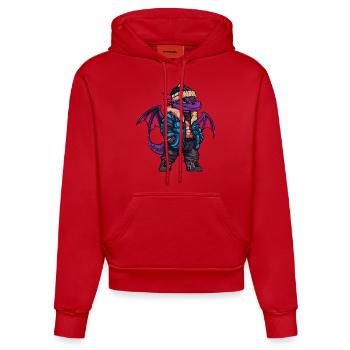Dragon Drôle d’hiver - Sweat à capuche bio ajusté fabriqué en UE - rouge - Devant