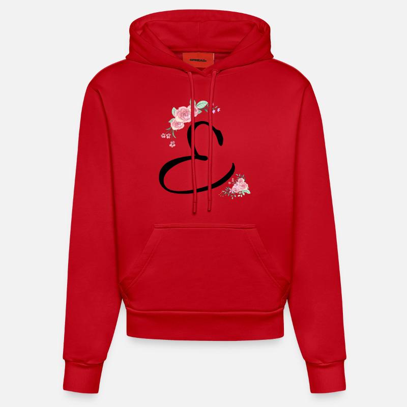 Lettre e fleurs - Sweat à capuche bio ajusté fabriqué en UE - rouge