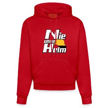 Freiwillige Feuerwehr , Shirt , Nie ohne Helm (25) - Organic Fitted Hoodie Made in EU - Rot - Vorne