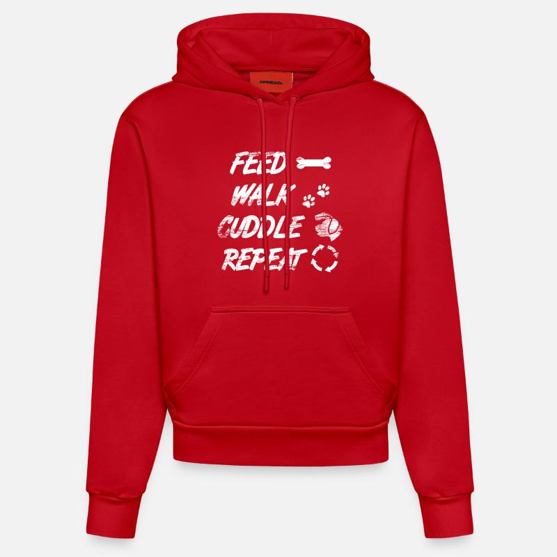 Feed Walk Cuddle Repeat - Sweat à capuche bio ajusté fabriqué en UE - rouge