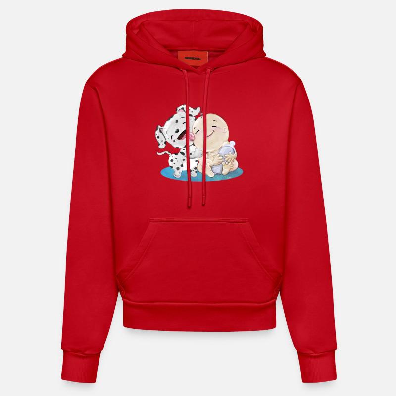 Dalmatien avec bébé - Sweat à capuche bio ajusté fabriqué en UE - rouge