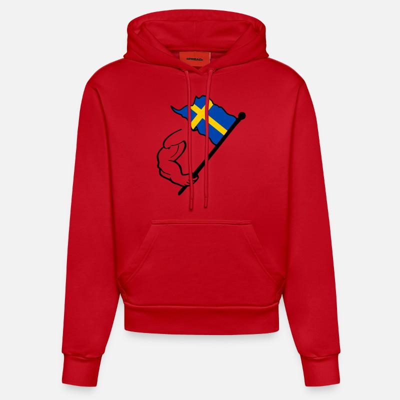 Drapeau suède - Sweat à capuche bio ajusté fabriqué en UE - rouge
