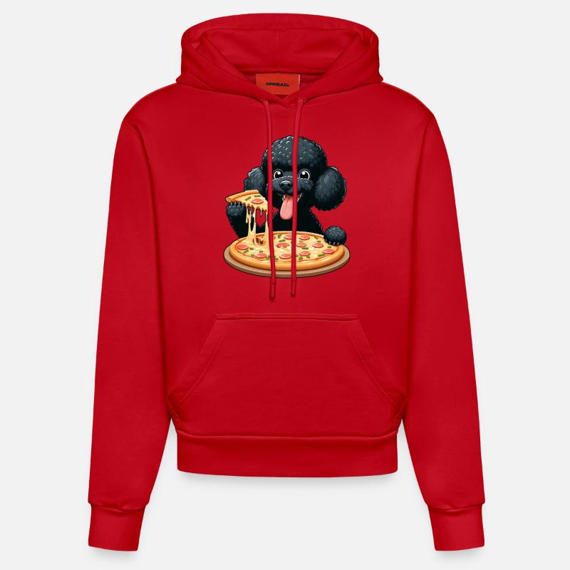 Caniche comique avec pizza - Sweat à capuche bio ajusté fabriqué en UE - rouge