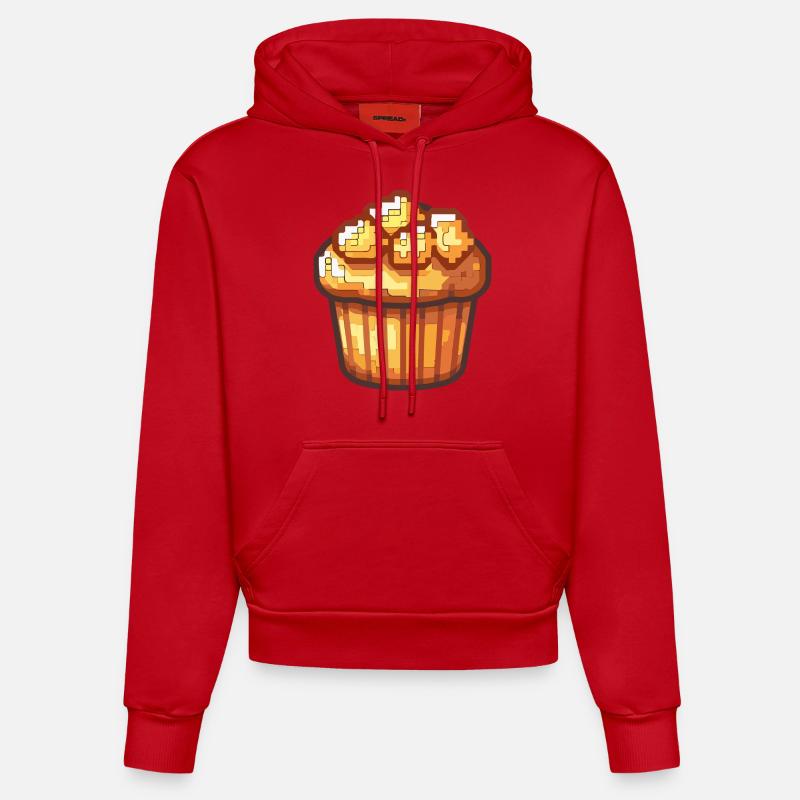 Cupkake Pixel Symbole Gâteau - Sweat à capuche bio ajusté fabriqué en UE - rouge