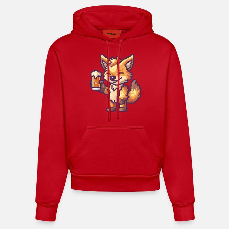 loup bière pixel - Sweat à capuche bio ajusté fabriqué en UE - rouge