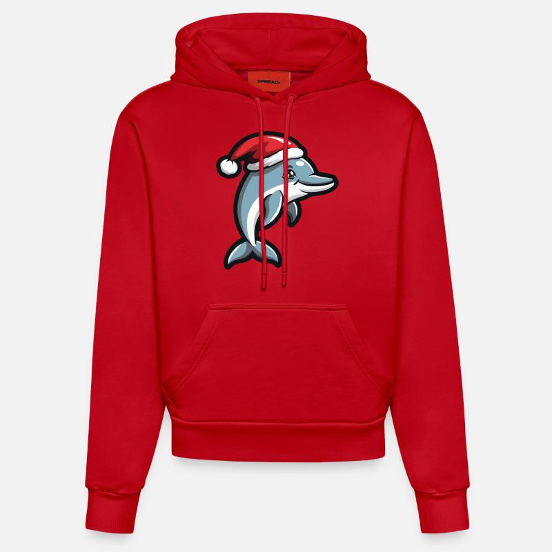 Noël dauphin - Sweat à capuche bio ajusté fabriqué en UE - rouge