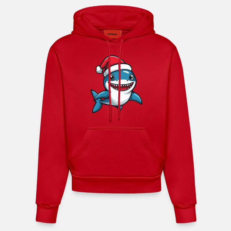 requin Noël mignon - Sweat à capuche bio ajusté fabriqué en UE - rouge