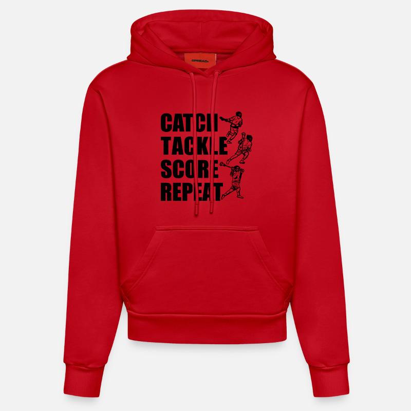 Attraper, plaquer, pointer, répéter - Sweat à capuche bio ajusté fabriqué en UE - rouge