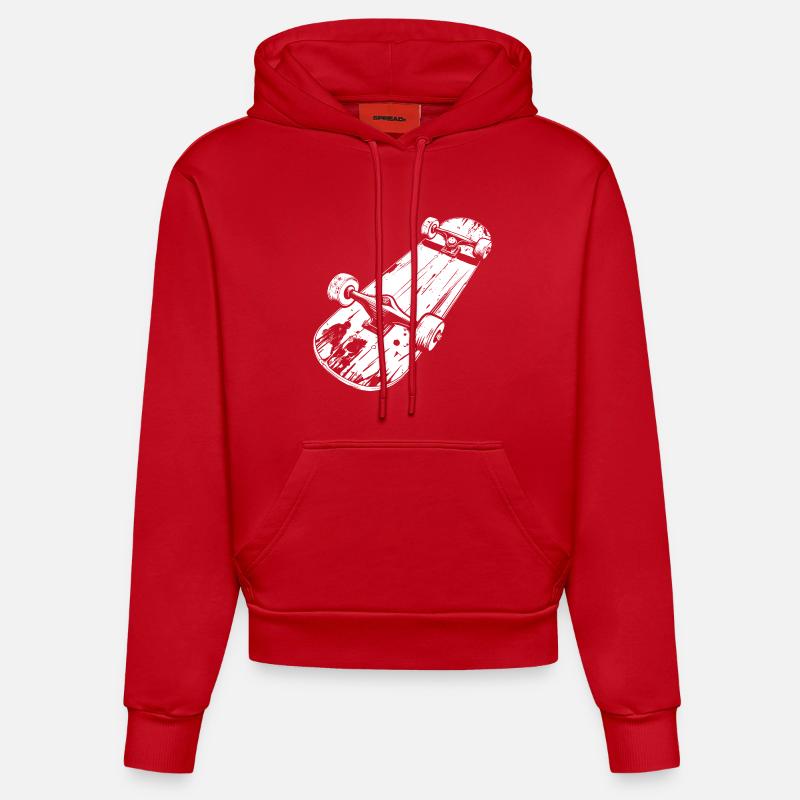 Dessin de planche à roulettes - Sweat à capuche bio ajusté fabriqué en UE - rouge