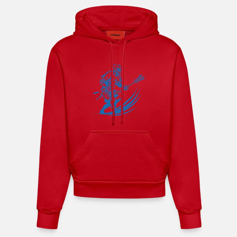 Graphiques de joueur de crosse - Sweat à capuche bio ajusté fabriqué en UE - rouge