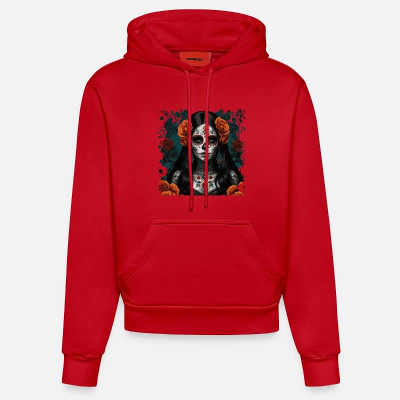 Jour des Morts Beauté Tatouée - Sweat à capuche bio ajusté fabriqué en UE - rouge