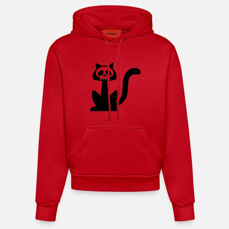 Crâne de chat noir - Sweat à capuche bio ajusté fabriqué en UE - rouge
