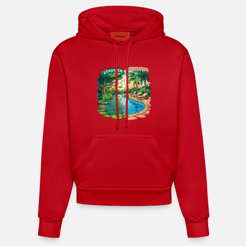 Ecosystem vs Egosystem Message Écologique - Sweat à capuche bio ajusté fabriqué en UE - rouge