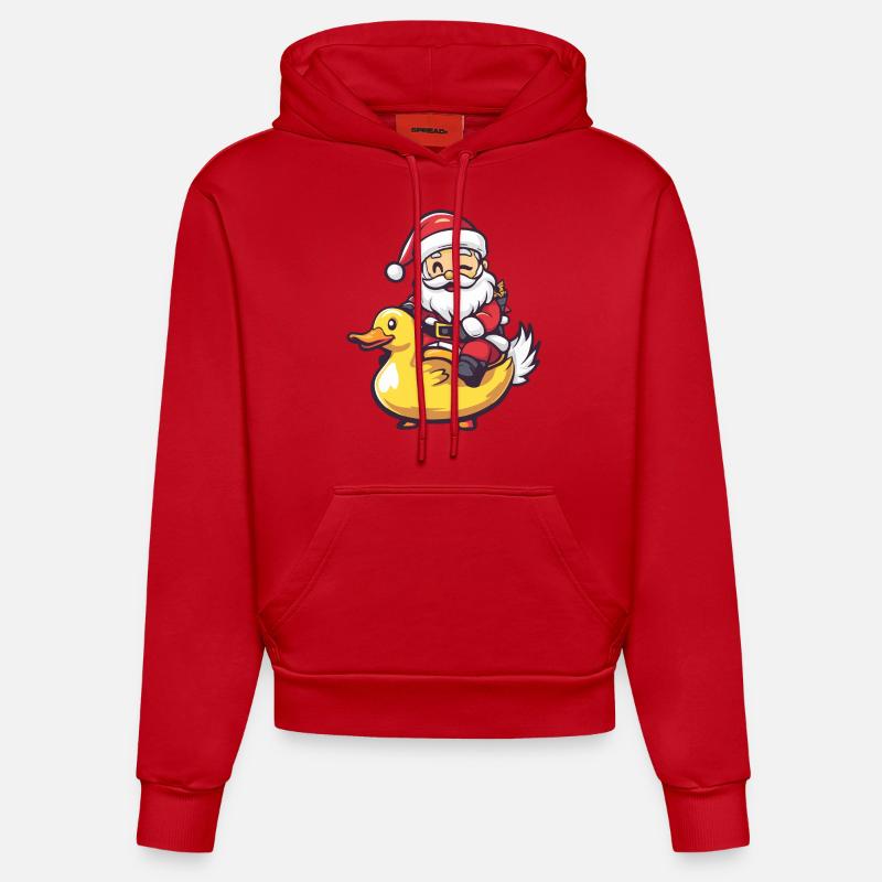 Canard Père Noël Dessin animé - Sweat à capuche bio ajusté fabriqué en UE - rouge