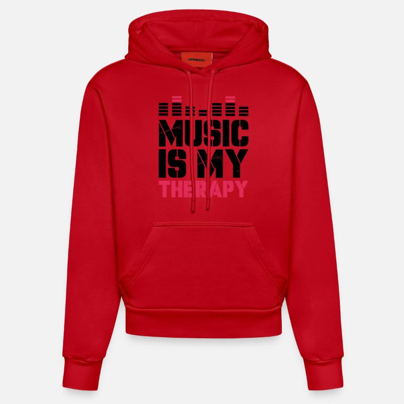 La musique est ma thérapie - Sweat à capuche bio ajusté fabriqué en UE - rouge